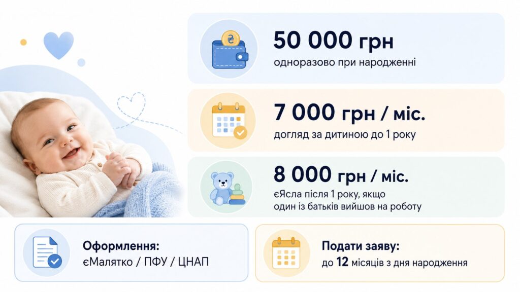 Скільки платить держава за народження дитини у 2026 році
