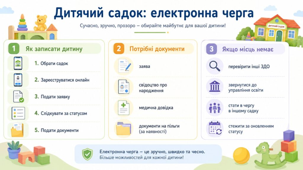 Дитячий садок: електронна черга, запис дитини, документи та дії, якщо немає місць в Україні у 2026