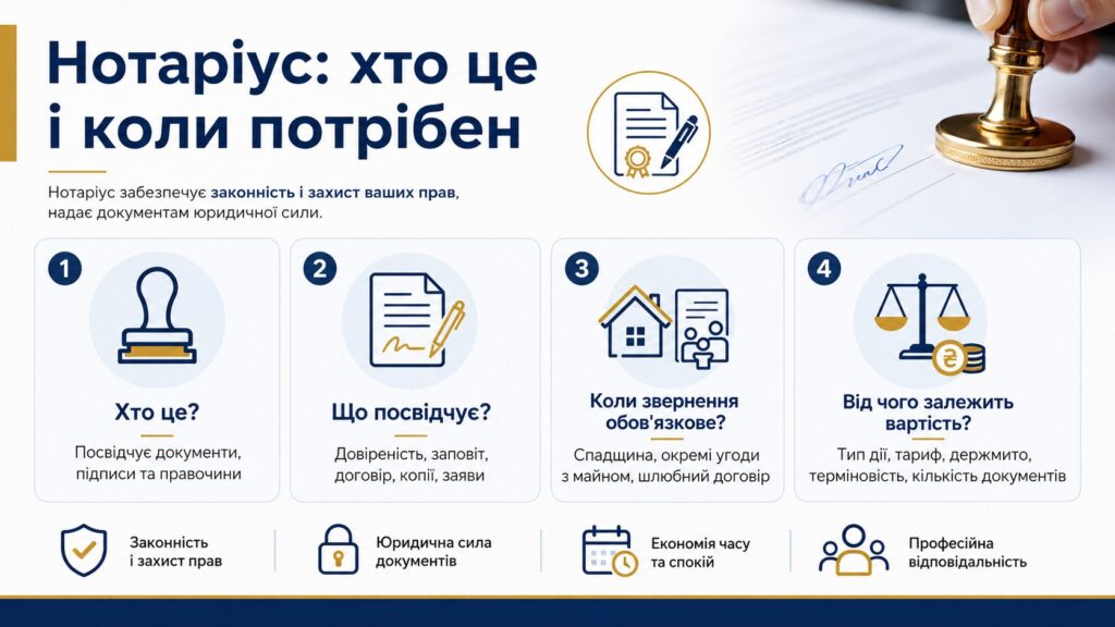 Хто такий Нотаріус: які дії посвідчує, коли звернення обов'язкове і ціна послуг у 2026 році